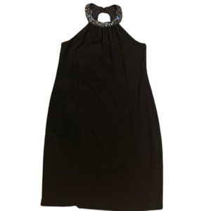 Jones New York Black Beaded Halter Swing Dress